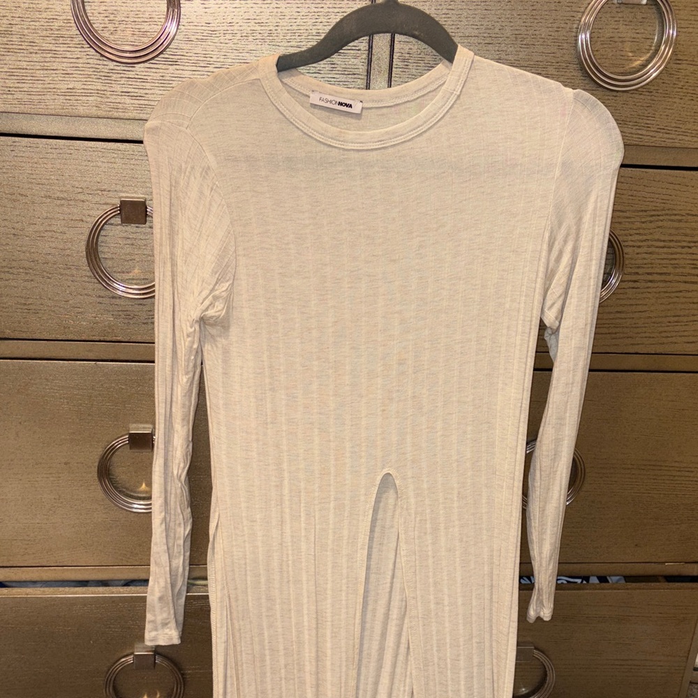 Beige Long Sleeve Ribbed top